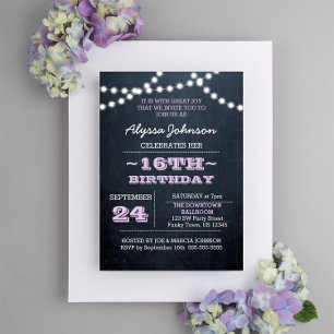 Chalk Lights Lavender 16th Birthday Sm Invitation