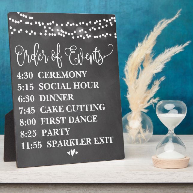 Chalk Lights Order of Events Wedding Sign Plaque (Side)
