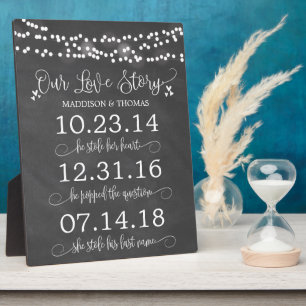 Chalk Lights Our Love Story Timeline Wedding Decor Plaque