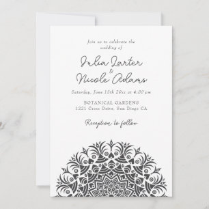 Chalk Off White Retro Abstract Mandala Wedding Invitation