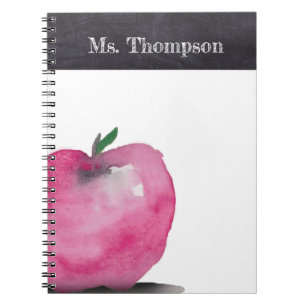 Chalk Personalised Watercolor Apple Teacher Name Notebook