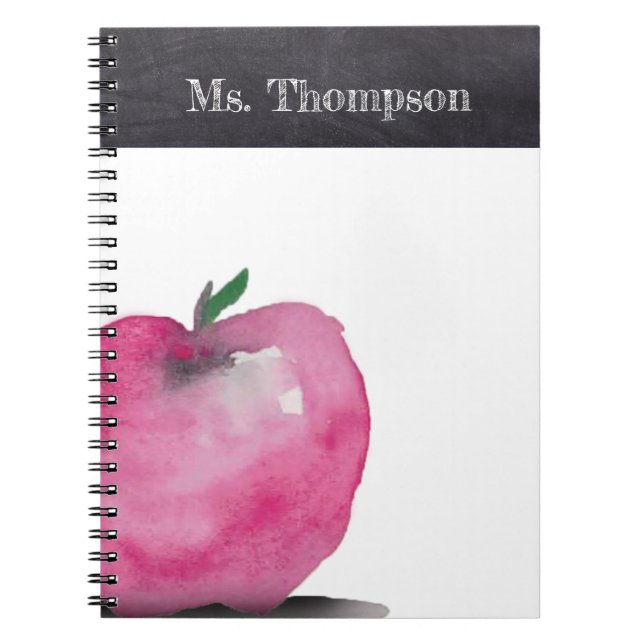 Chalk Personalised Watercolor Apple Teacher Name Notebook (Front)