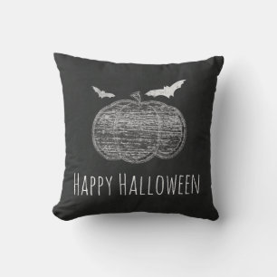 Chalk Pumpkin & Bats Chalkboard Halloween Home Cushion