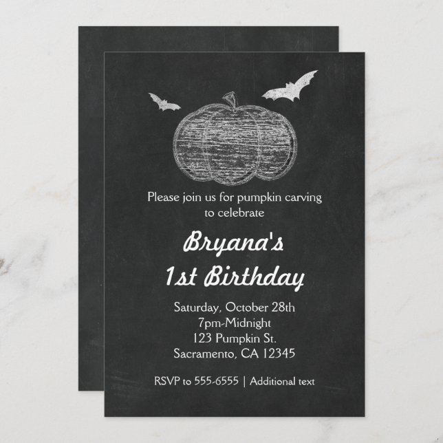 Chalk Pumpkin Chalkboard Halloween Invitations (Front/Back)