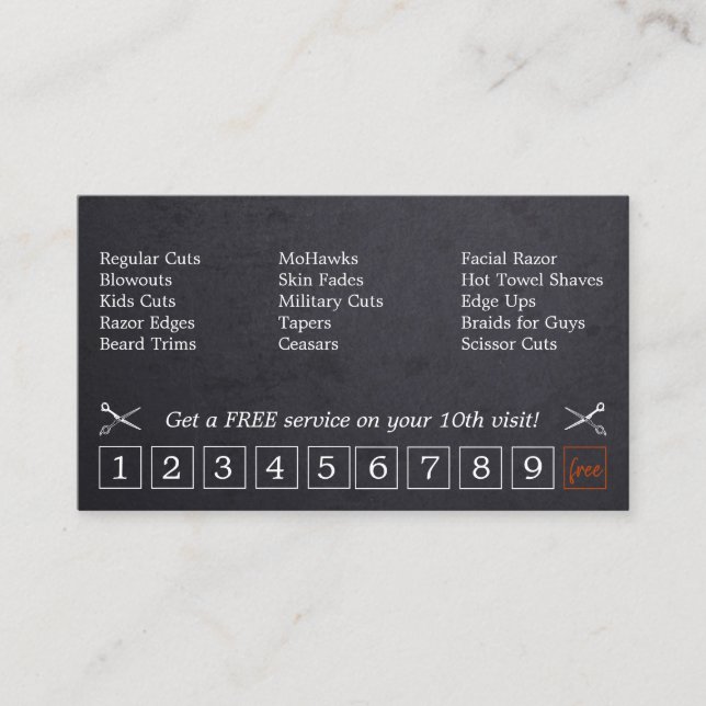 Chalk Scissor hipster Barber shop loyalty Business Card (Front)