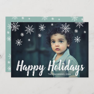 Chalk Script & Snowflakes   Happy Holidays Photo Holiday Card