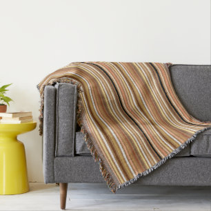 Chalk Stripes - Camel Tan and Gold Throw Blanket