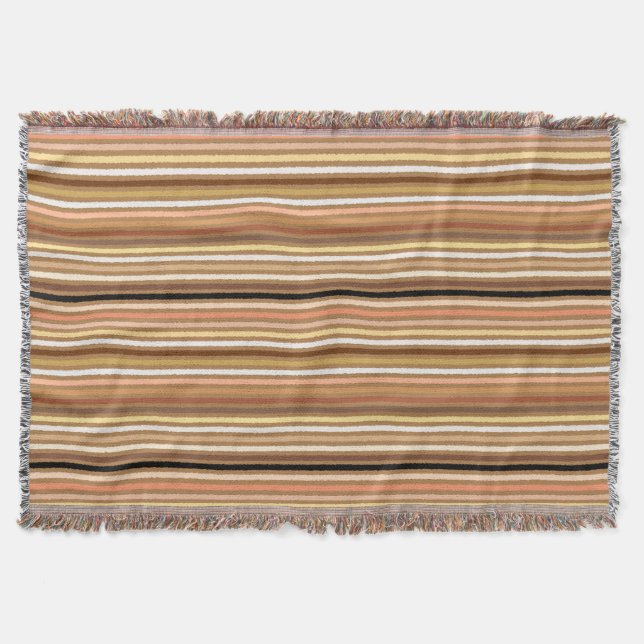 Chalk Stripes - Camel Tan and Gold Throw Blanket (Front)