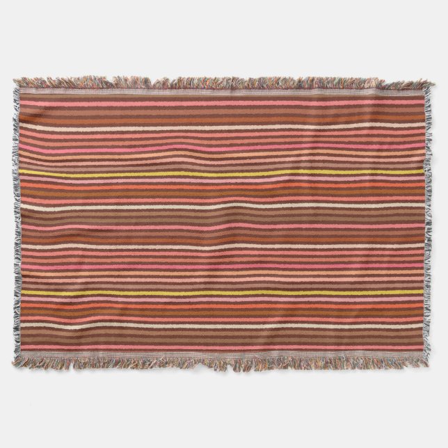 Chalk Stripes - Chocolate Brown and Coral Throw Blanket (Front)