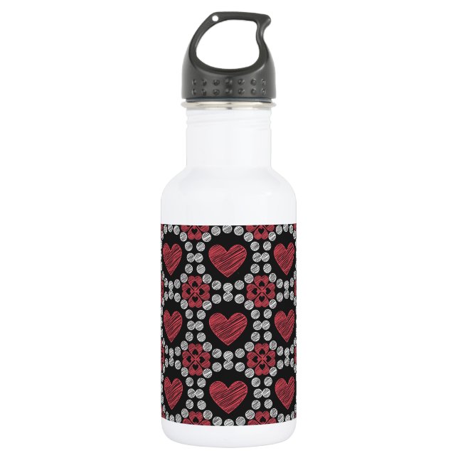 Chalk Style Hearts And Circles Red Black And White 532 Ml Water Bottle (Front)