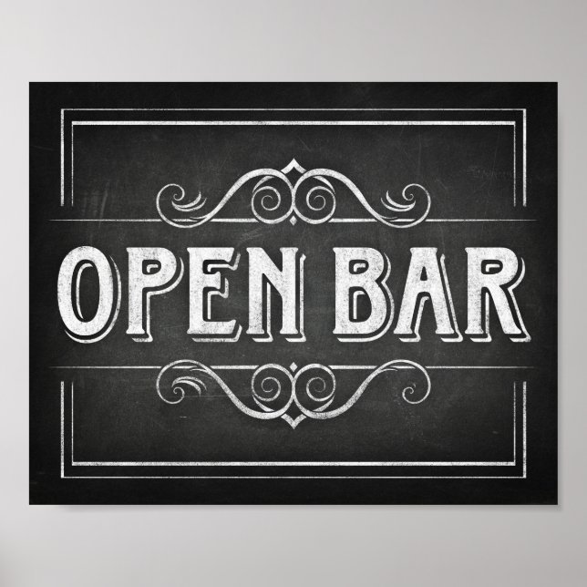 Chalk Style OPEN BAR Sign Print (Front)