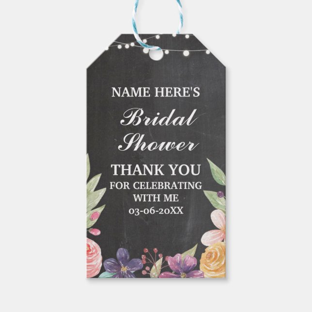 Chalk Thank you Tag Rustic Flower Bridal Shower (Front)