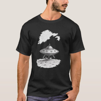 Chalk UFO Landing Scene Sketch Design T-Shirt