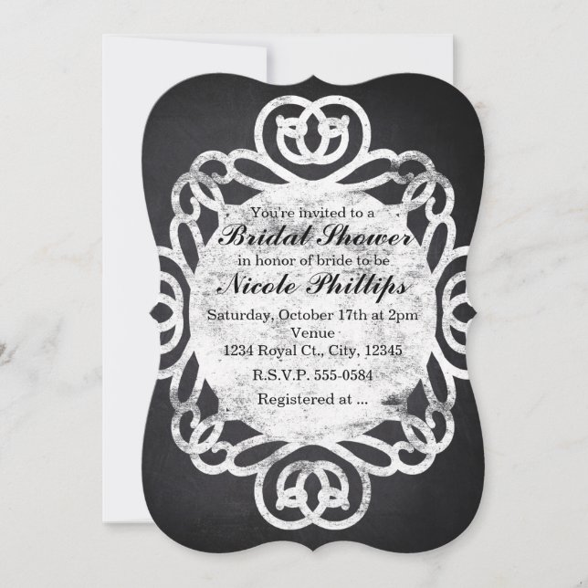 Chalk Vintage Frame Bridal Shower Invitations (Front)