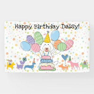 Chalk White Labradoodle Dog Birthday Party Banner