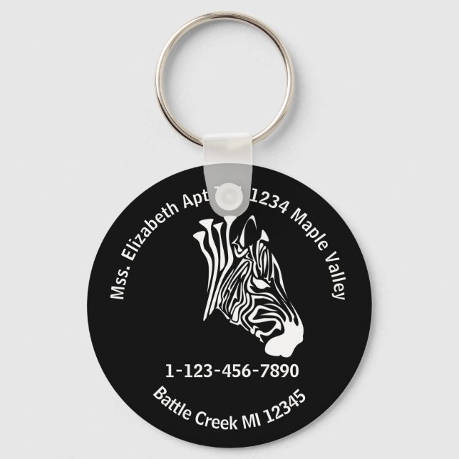 Chalk White Lost Zebra Contact Information Key Ring (Front)