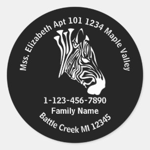 Chalk White Lost Zebra Family Home Address Bottle Classic Round Sticker