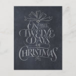 Chalkboard '12 Days of Christmas' Black Chalk Holiday Postcard<br><div class="desc">Fashionable and fun chalkboard look postcard. It will make people break out in song…. "Five Gold Rings…". Place it inside of a little wooden frame and it would like a real slate board - perfect for decorating. It even features real chalkboard background. There is also a more colourful and elaborate...</div>
