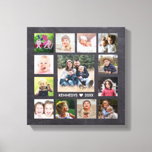Chalkboard 13 Photo Collage Family Name Keepsake Canvas Print