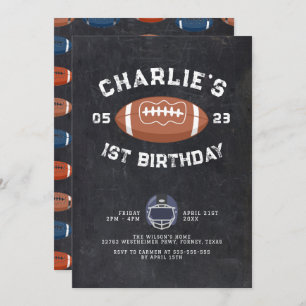 Chalkboard 1st Birthday Football Party Invitation