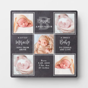 Chalkboard 5 Photo Collage Personalised New Baby  Plaque