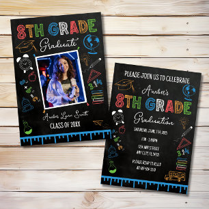 Chalkboard 8th Grade Graduation Photo Invitation