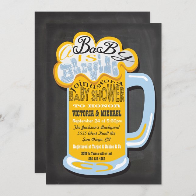 Chalkboard A Baby is Brewing Baby Shower Invites (Front/Back)