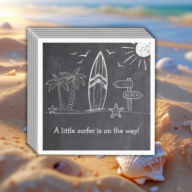 Chalkboard A Little Surfer Baby Shower Napkin (Creator Uploaded)