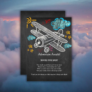 Chalkboard Adventure Awaits Aeroplane Baby Shower Enclosure Card