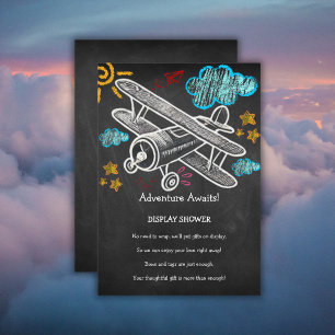 Chalkboard Adventure Awaits Aeroplane Baby Shower Enclosure Card