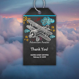 Chalkboard Adventure Awaits Aeroplane Baby Shower Gift Tags