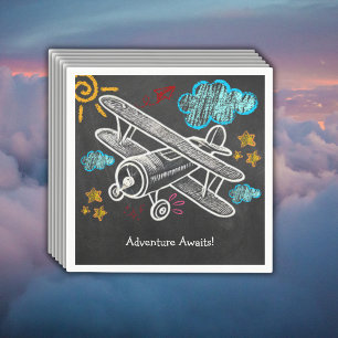 Chalkboard Adventure Awaits Aeroplane Baby Shower Napkin