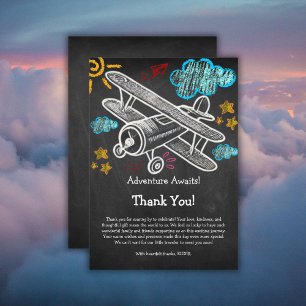 Chalkboard Adventure Awaits Aeroplane Baby Shower Thank You Card