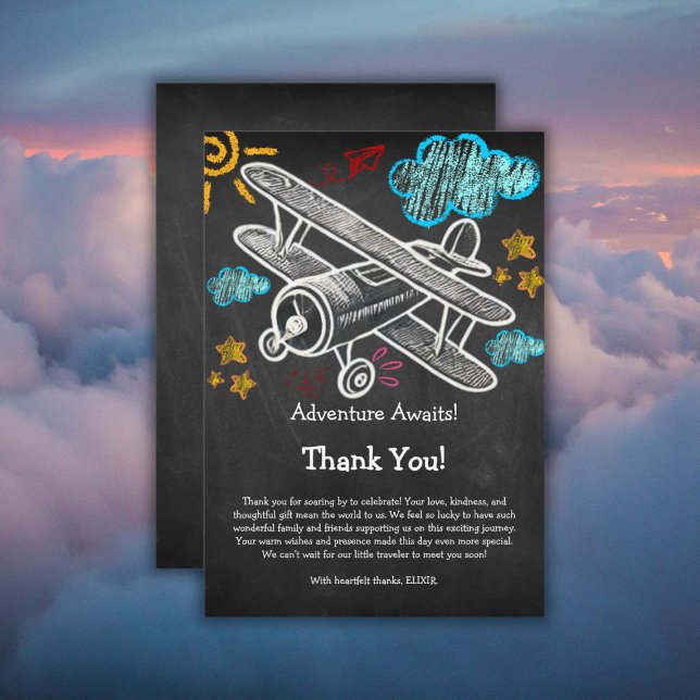 Chalkboard Adventure Awaits Aeroplane Baby Shower Thank You Card (Creator Uploaded)