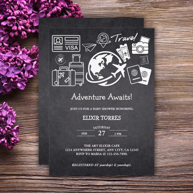 Chalkboard Adventure Awaits Baby Shower Invitation (Creator Uploaded)