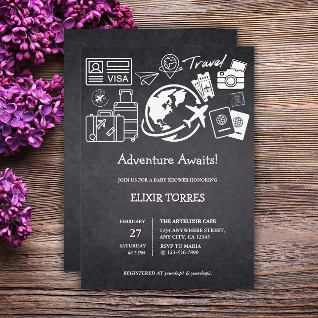 Chalkboard Adventure Awaits Baby Shower Invitation (Creator Uploaded)