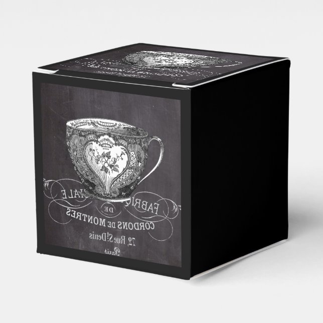 Chalkboard Alice in Wonderland tea party teacup Favour Box (Front Side)