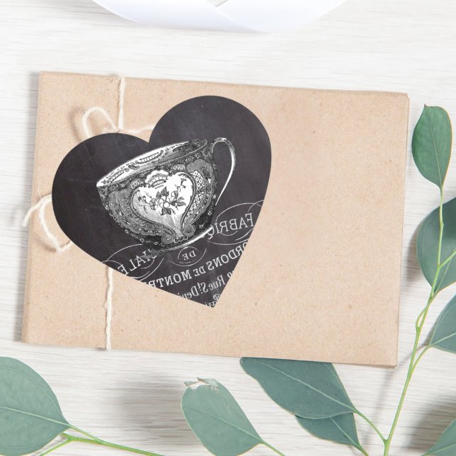 Chalkboard Alice in Wonderland tea party teacup Heart Sticker (Chalkboard Alice in Wonderland tea party teacup Heart Sticker)