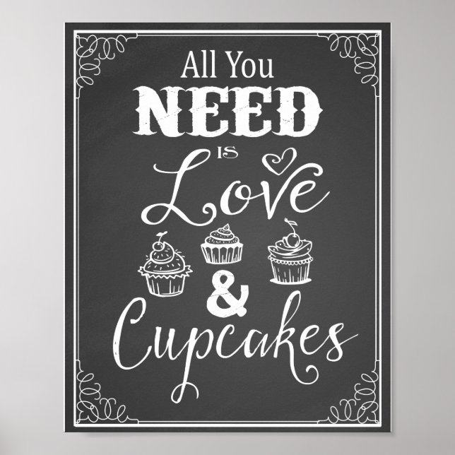Chalkboard "All you need is love & Cupcakes" print (Front)