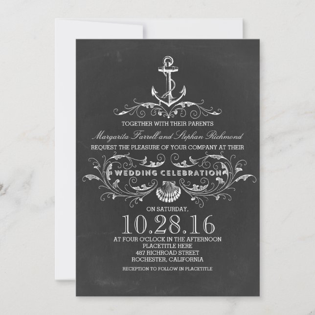 chalkboard anchor beach wedding invitations (Front)