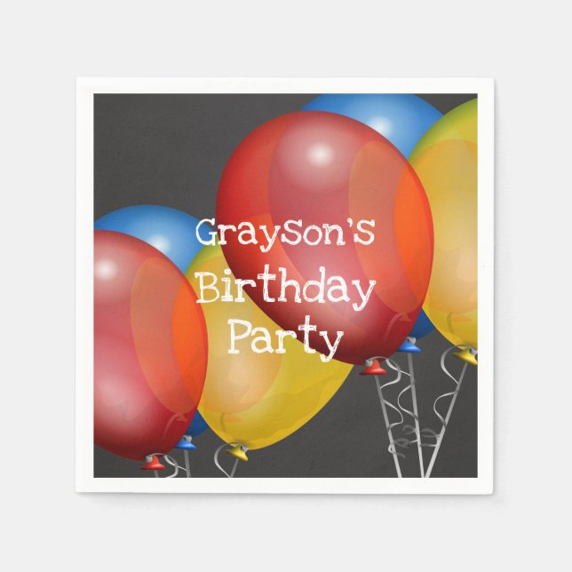 Chalkboard and Balloons Birthday Party Napkin (Front)