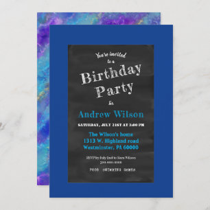 Chalkboard And Blue Marble  Invitation