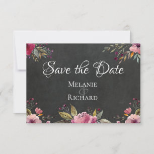 Chalkboard and Blush Floral Save the Date Card