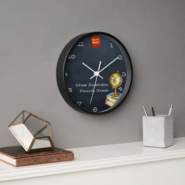 Chalkboard and Globe Personalised Teacher Clock (Office)