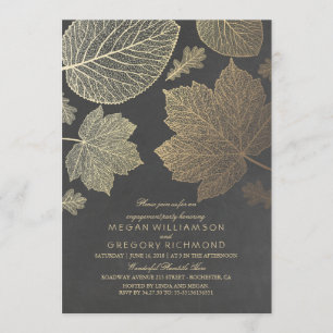 Chalkboard and Gold Leaves Fall Engagement Party Invitation