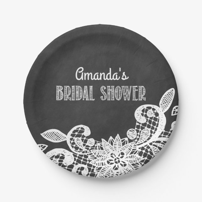 Chalkboard and Lace Bridal Shower Party Plates (Front)