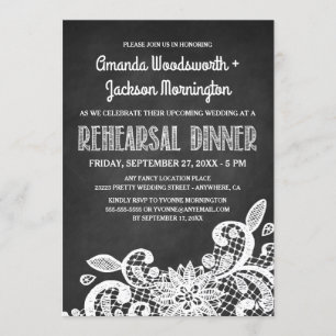 Chalkboard and Lace Rehearsal Dinner Invitations