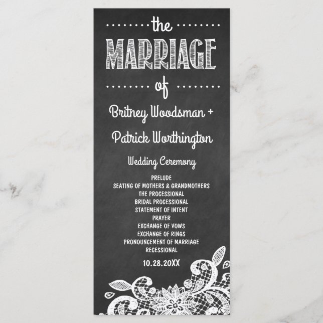 Chalkboard and Lace Rustic Wedding Programs Programme (Front)