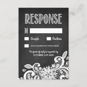 Chalkboard and Lace Rustic Wedding RSVP Cards