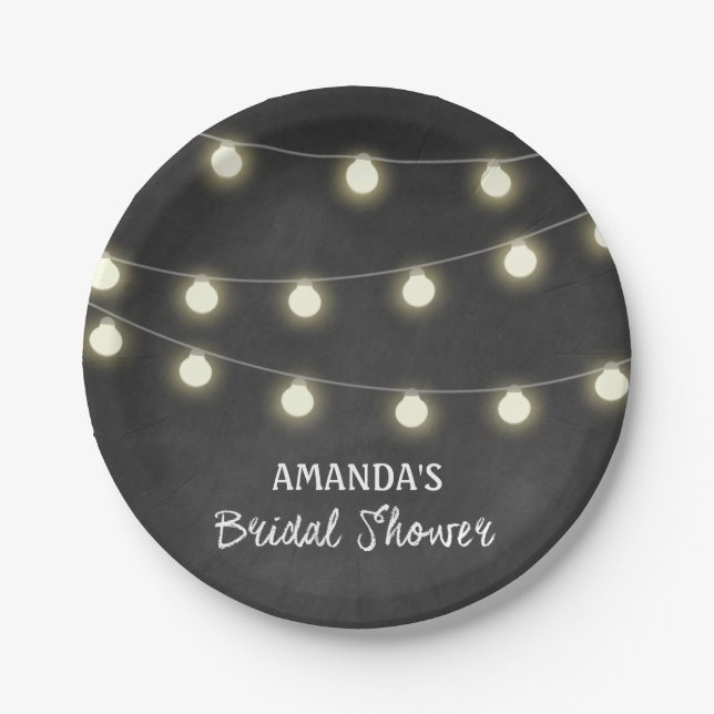 Chalkboard and Lights Bridal Shower Party Plates (Front)